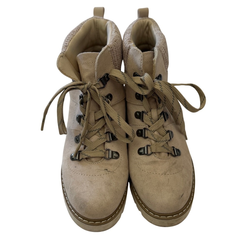 Cliffs by White Mountain Sadie Tan Hiking Boots Knit Collar Lace Up Womens 6M